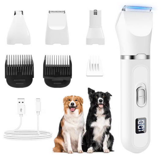 Dogs Hair Clippers with Nail Grinder, 4 in 1 Cordless Electric Trimmer for Dogs Cat Low Noise USB Rechargeable, Pet Clippers Grooming for Small & Large Dogs Cats Pets with Thick Coat