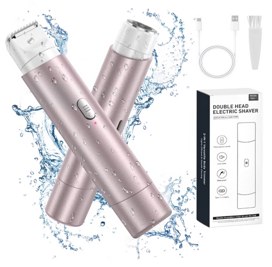 2 in 1 Women Electric Razor, Dual Head Bikini Trimmer for Women IPX7 Waterproof Body Hair Trimmer and Facial Hair Remover for Bikini Underarm Leg Arm Body Face