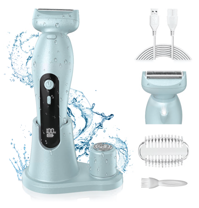 Electric Shaver for Women, Womens Electric Razor, Cordless Bikini Trimmer Rechargeable Smooth Painless 2 in 1 Womens Shave Wet Dry for Bikini Hair Removal Underarm Public Hairs Legs