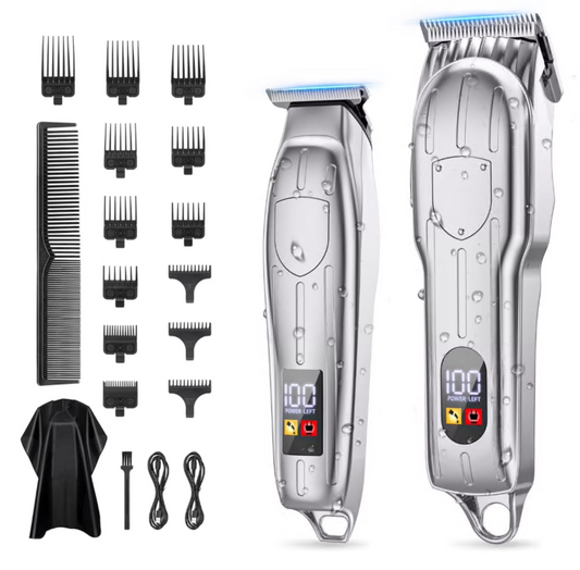 Hair Clippers for Men, Professional Cordless Beard Trimmer Set, Rechargeable Barber Hair Cutting Grooming Kit & Zero Gap T-Blade Trimmer Combo with LED Display, 13 Premium Guards for Men Family Gift