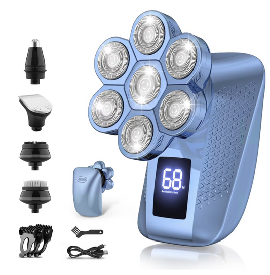 7D Head Shaver for Men, 5 in 1 Electric Bald Head Shaver with High-Speed Motor, IPX7 Waterproof Head Razor with LED Display, Dry/Wet, USB Rechargeable, Perfect for Home & Travel