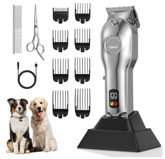 Dog Clippers for Grooming for Thick Heavy Coats, Professional Pet Grooming Clippers Supplies Kit Low Noise Rechargeable Stainless Steel Hair Trimmer with Ceramic Blade for Dogs Cats Animals