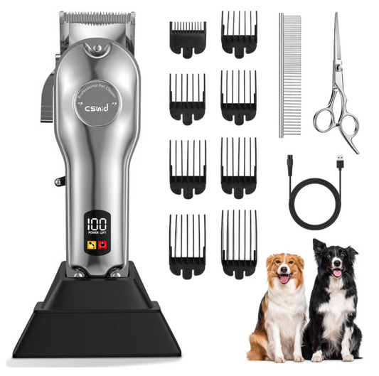 Professional Dog Grooming Clippers for Thick Heavy Coats Low Noise High Power Rechargeable LED Display Cordless Pet Shaver for Small, Large Dogs Cats