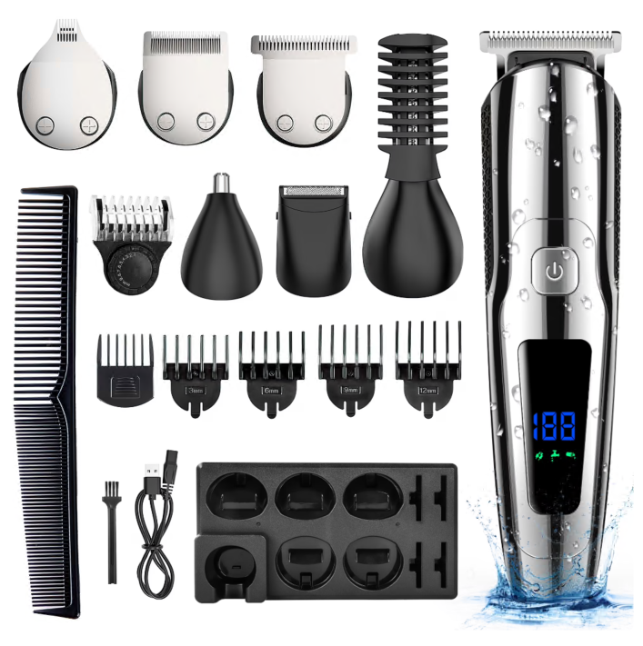 Mens Hair Clipper, 16 in 1 Hair Grooming Kit IPX7 Waterproof Beard Trimmer USB Rechargeable Groomer Wet/Dry