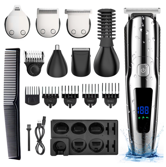 Mens Hair Clipper, 16 in 1 Hair Grooming Kit IPX7 Waterproof Beard Trimmer USB Rechargeable Groomer Wet/Dry