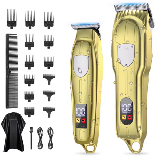 Hair Clippers for Men, Professional Cordless Beard Trimmer Set, Rechargeable Barber Hair Cutting Grooming Kit & Zero Gap T-Blade Trimmer Combo with LED Display, 13 Premium Guards for Men Family Gift