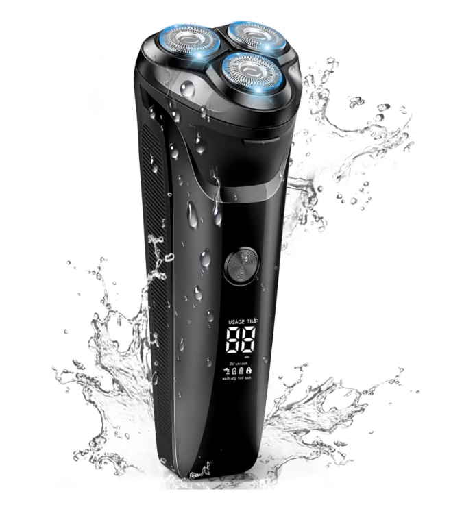 4D Electric Shaver for Men, IPX7 Waterproof Electric Razor Dry Wet Rotary Face Shaver Rechargeable Cordless Travel Beard Trimmer w/ LED Display & Charging Stand & Pop Up Trimmer for Dad Husband