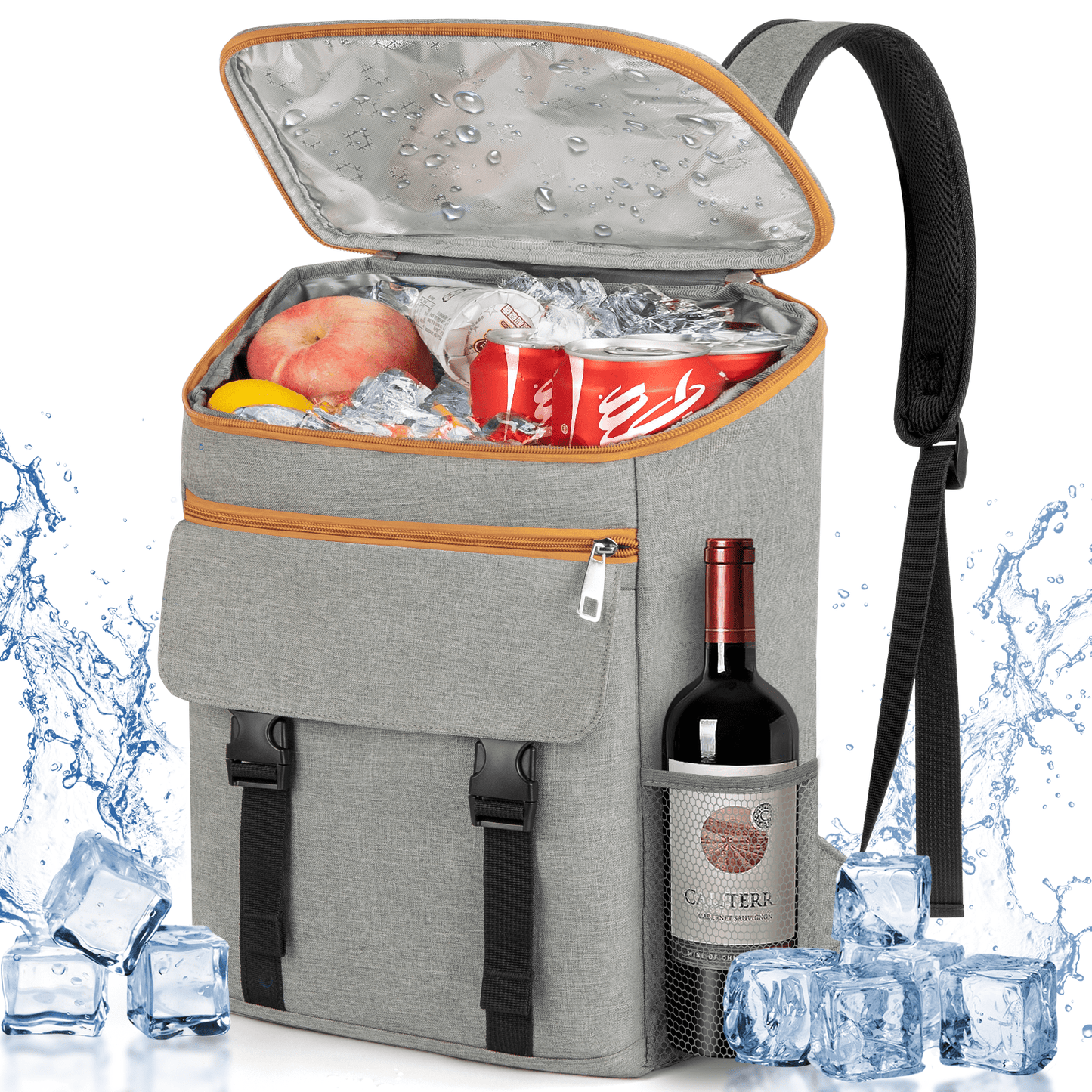 CSD01ICBP0000GY Camping Cooler Backpack 35 Can, Large Capacity Cooler Bag W/ Insulated Compartments Thermal Pocket, Leakproof & Lightweight Travel Cooler Bag, Waterproof Picnic Camping Beach Bag, Cooler Ice Chest