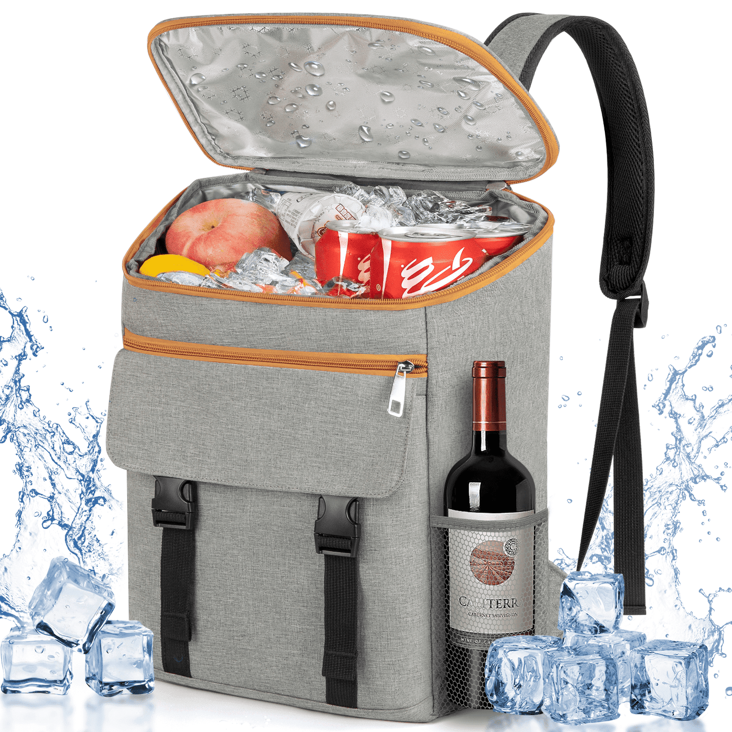 CSD01ICBP1288GY Camping Cooler Backpack 50 Can, Large Capacity Cooler Bag Insulated Compartments Thermal Pocket, Leakproof & Lightweight Travel Cooler Bag, Waterproof Picnic Camping Beach Bag, Gray