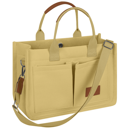 CSD01CTBH0000KK  Canvas Tote Bag with Multi-Pocket for Women, Large Crossbody Shoulder Handbag Everything Tote Bag with Compartments, Laptop Work Bags Shoulder Travel Messenger Gym Totes