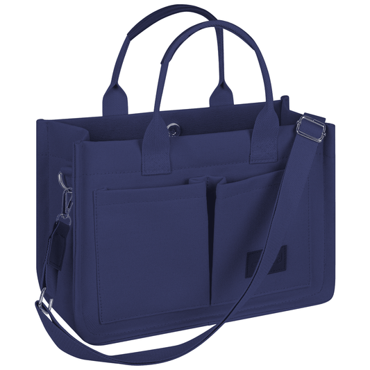 CSD01CTBH0000BU  Canvas Tote Bag with Multi-Pocket for Women, Large Crossbody Shoulder Handbag Everything Tote Bag with Compartments, Laptop Work Bags Shoulder Travel Messenger Gym Totes Blue