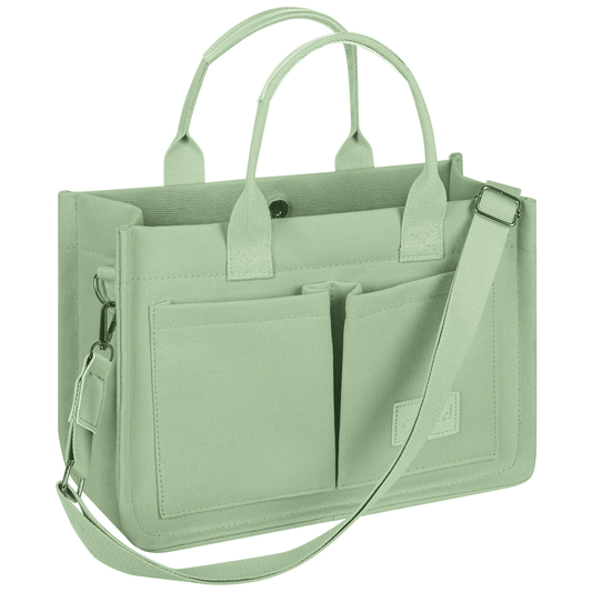 CSD01CTBH0000GN  Canvas Tote Bag with Multi-Pocket for Women, Large Crossbody Shoulder Handbag Everything Tote Bag with Compartments, Laptop Work Bags Shoulder Travel Messenger Gym Totes Green