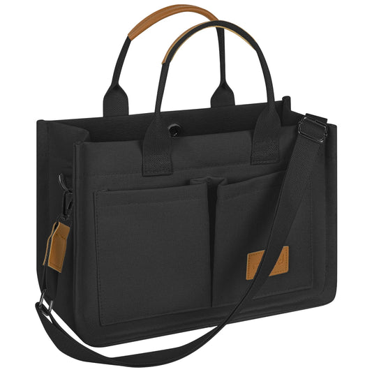 CSD01CTBH0000BK  Canvas Tote Bag with Multi-Pocket for Women, Large Crossbody Shoulder Handbag Everything Tote Bag with Compartments, Laptop Work Bags Shoulder Travel Messenger Gym Totes, Black