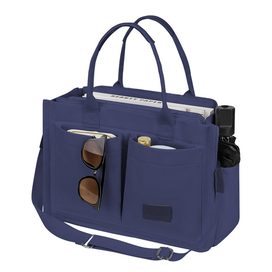 CSD01UPTB0000BU Canvas Tote Bag with Multi-Pocket for Women, Large Crossbody Shoulder Handbag Everything Tote Bag with Compartments, Laptop Work Bags Shoulder Messenger Gym Bag for Travel Nurse College Gift, Blue