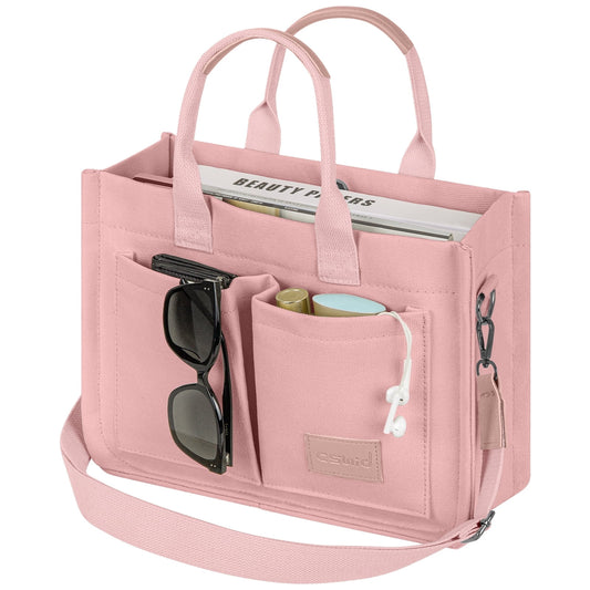 CSD02CTBH0000PK Canvas Tote Bag for Women With Pockets, Laptop Work Crossbody Everyday Satchel, Purses Everything Shoulder Tote Bag Everyday Satchel Handbags Messenger Gym Totes, Pink