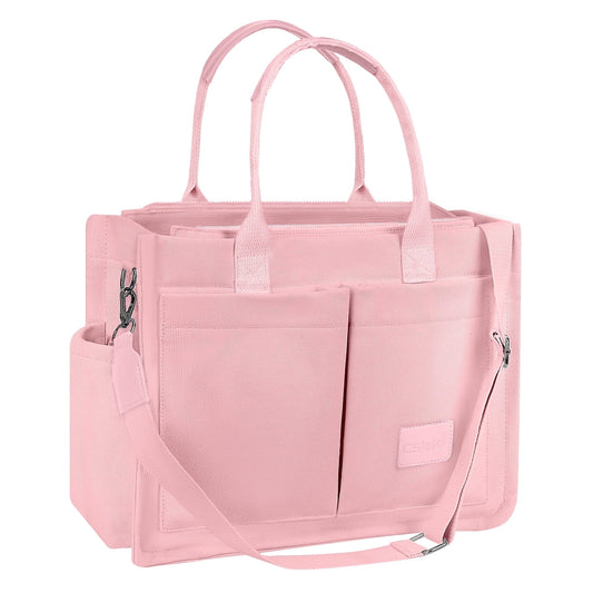 CSD02UPTB0000PK Canvas Tote Bag for Women With Side Pockets, Laptop Work Crossbody Everyday Satchel, Purses Shoulder Tote Bag Everyday Satchel Handbags Messenger for Travel Nurse College Gift, Pink