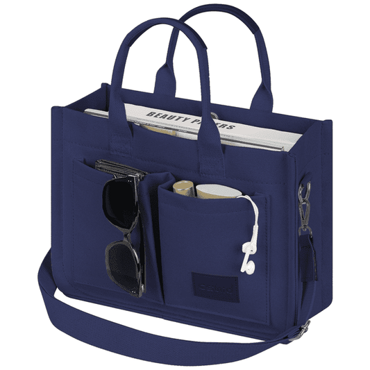 CSD02CTBH0000BU Canvas Tote Bag for Women With Pockets, Laptop Work Crossbody Everyday Satchel, Purses Everything Shoulder Tote Bag Everyday Satchel Handbags Messenger Gym Totes Blue