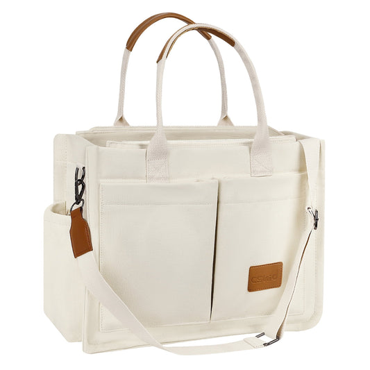 CSD02UPTB0000WH Canvas Tote Bag for Women With Side Pockets, Laptop Work Crossbody Everyday Satchel, Purses Shoulder Tote Bag Everyday Satchel Handbags Messenger for Travel Nurse College Gift