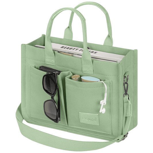 CSD02CTBH0000GN Canvas Tote Bag for Women With Pockets, Laptop Work Crossbody Everyday Satchel, Purses Everything Shoulder Tote Bag Everyday Satchel Handbags Messenger Gym Totes Green