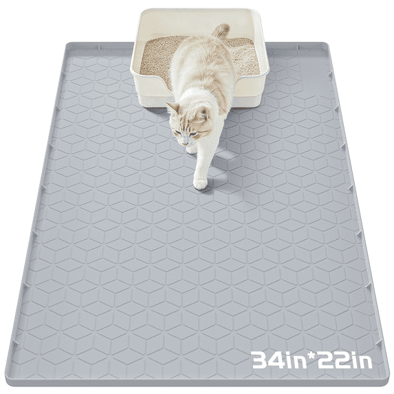 CSD06SCLM0000GY Cat Litter Box Mat, Large 34" X 22" Silicone Cat Mat for Litter Box, Waterproof & Non-Slip Pad for Floor, Easy to Clean Kitty Litter Pads for Indoor Cats, Gray