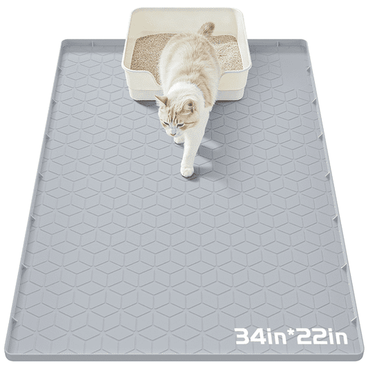 CSD06SCLM0000GY Cat Litter Box Mat, Large 34" X 22" Silicone Cat Mat for Litter Box, Waterproof & Non-Slip Pad for Floor, Easy to Clean Kitty Litter Pads for Indoor Cats, Gray