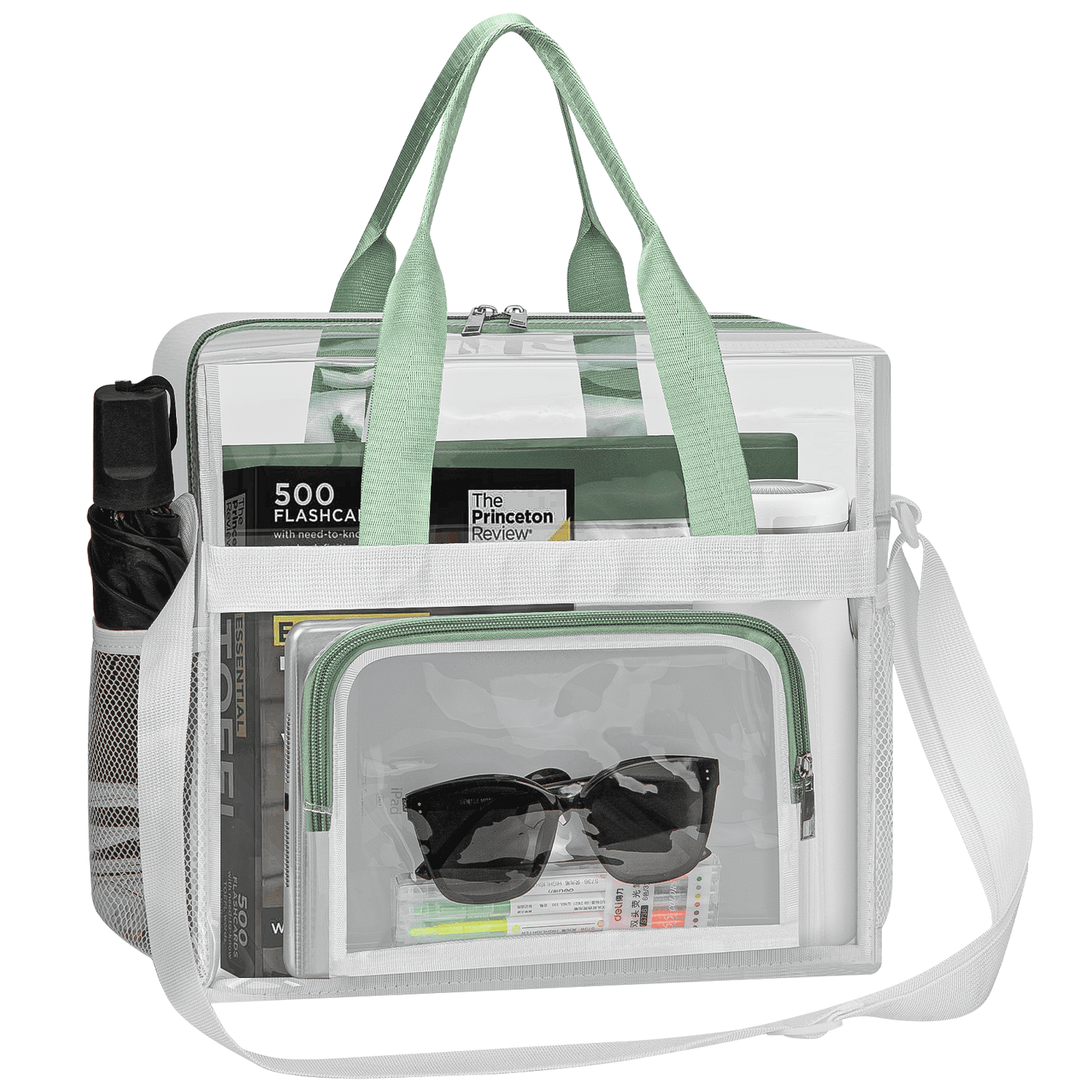 CSD46HBCB0000GE Clear Bag Stadium Approved 12x12x6, Clear Tote Bag with Reinforced Strap, 2 Side Pockets and Front Pocket, Transparent Tote Lunch Bag for Work, Sports Games Concerts Travel Security Festival