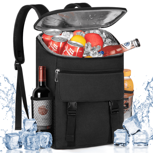CSD02ICBP1288BK Cooler Backpack, 50 Cans Large Capacity Camping Cooler Bag, Insulated Leakproof Waterproof Backpack W/ 2 Insulated Thermal Pockets, Travel Camping Beach Backpack, Cooler Ice Chest