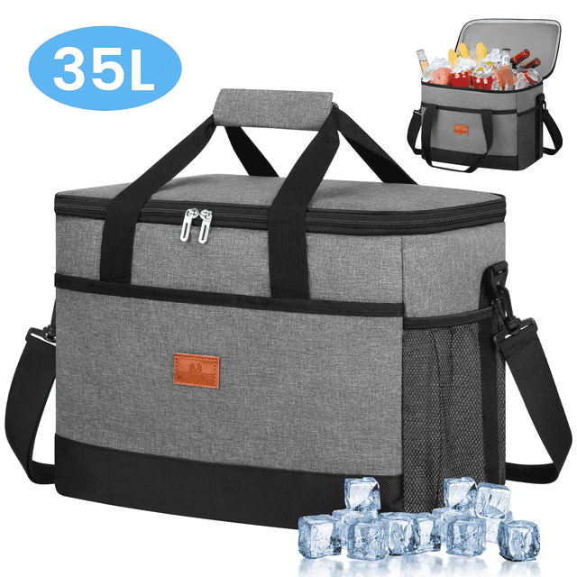 CSD02ICBPB085GY Cooler Bag 48 Cans Collapsible Soft Cooler Large Insulated 100% Leakproof Soft Sided Cooler Bag, 35L Insulated Bag Portable Ice Chest Box for Lunch Drink Beverage Beach Travel Camping Picnic, Gray