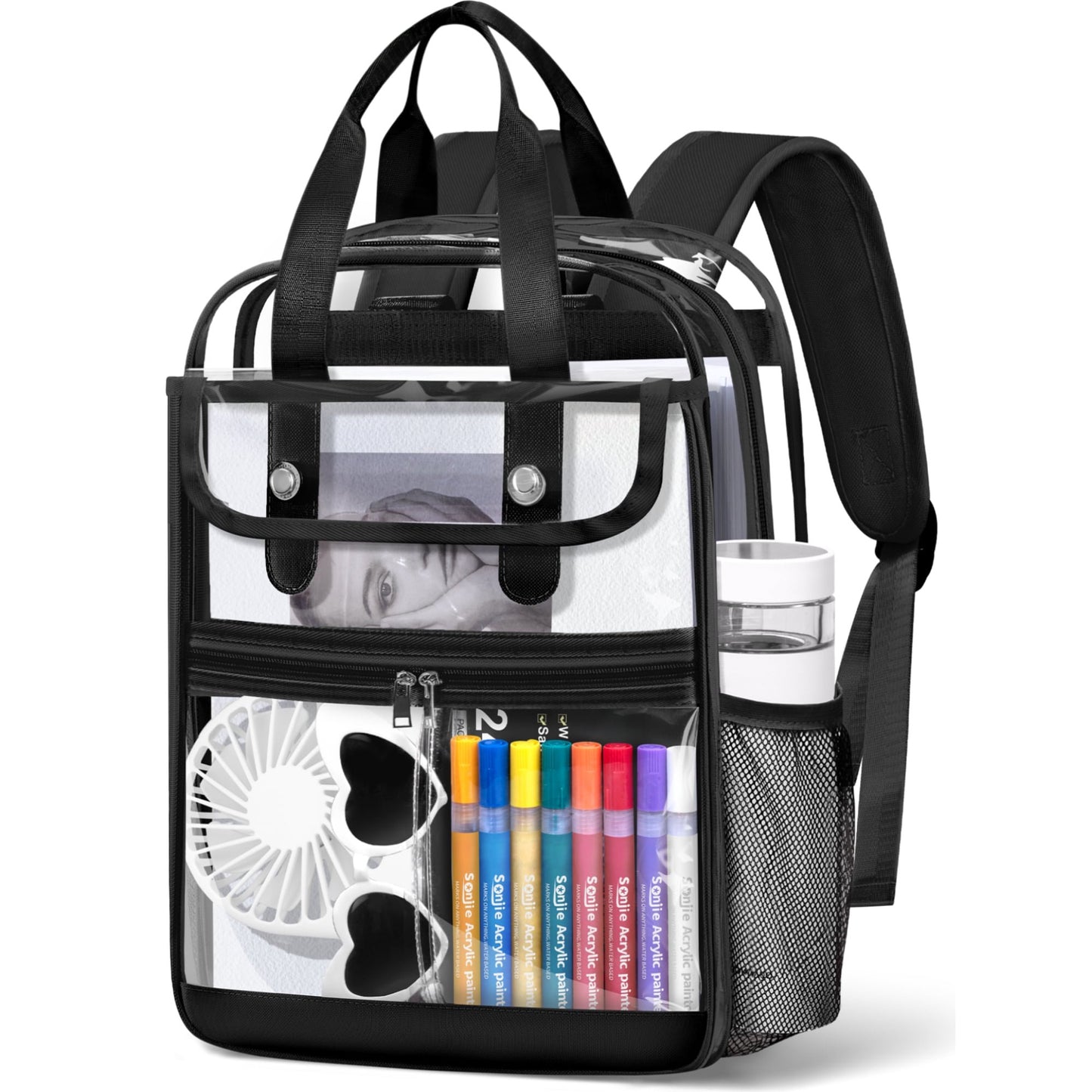 CSD47NCBP0000BK 16" Large Clear Backpack, Clear Backpack for College Backpack Heavy Duty PVC Transparent Bookbag Stadium Approved See Through Backpack