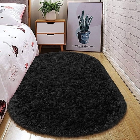 CSD01CSAR2653BK http://www.walmart.com/ip/Cshidworld-Oval-Fluffy-Area-Rugs-for-Bedroom-Plush-Shaggy-Carpet-for-Kids-Room-Bedside-Nursery-Mats-2-6-x-5-3-Black/20309369921