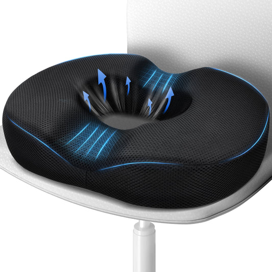 CSD43DSOC0000BK Donut Pillow Seat Cushion for Tailbone Pain Relief and Hemorrhoid, Non-Slip Donut Chair Cushion for Postpartum Pregnancy & Sciatica & Hip & Coccyx Pain Relief Desk Chair Cushion for Home Office Chair