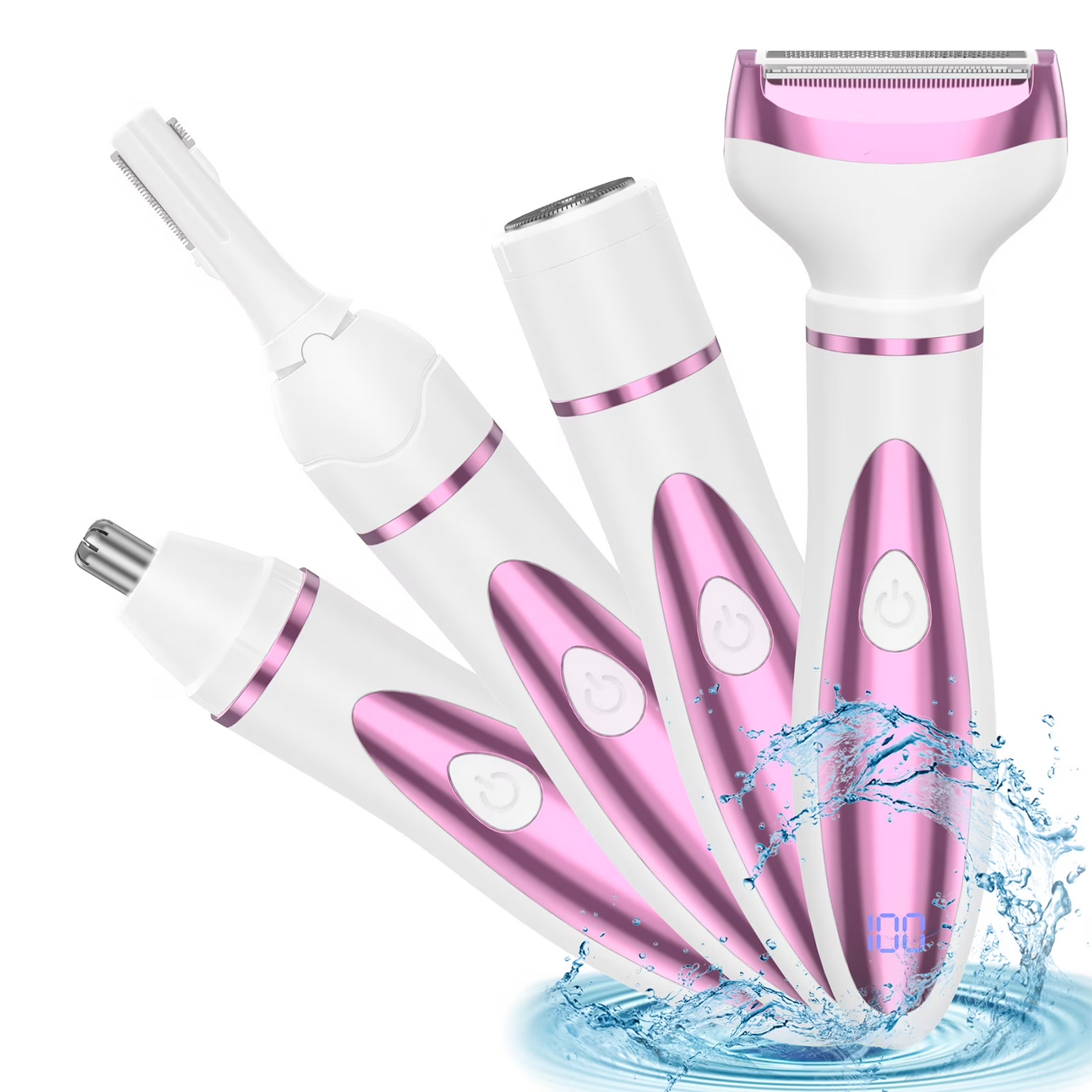 Women Electric Shaver Rechargeable Waterproof Razor Painless Epilator Body Hair Remover Nose Hair Beard Bikini Trimmer Eyebrow Face Facial Armpit Legs Removal Clipper Lady Grooming Groomer Kit