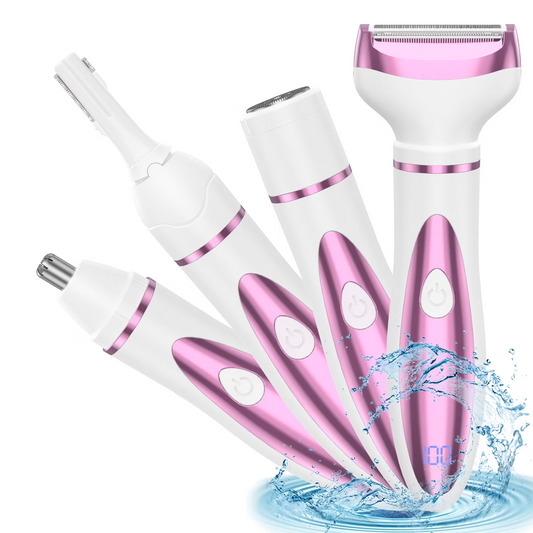 Women Electric Shaver Rechargeable Waterproof Razor Painless Epilator Body Hair Remover Nose Hair Beard Bikini Trimmer Eyebrow Face Facial Armpit Legs Removal Clipper Lady Grooming Groomer Kit
