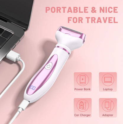 Women Electric Shaver Rechargeable Waterproof Razor Painless Epilator Body Hair Remover Nose Hair Beard Bikini Trimmer Eyebrow Face Facial Armpit Legs Removal Clipper Lady Grooming Groomer Kit