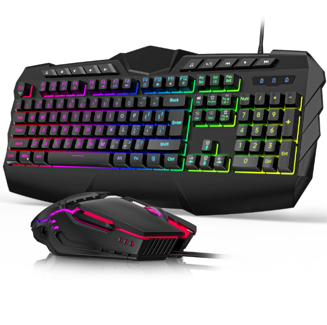 CSD02EGKBTF20BK Gaming Keyboard and Mouse Combo, LED RGB Backlit Wired Keyboard 114 Keys Mechanical Feel Anti-ghosting Keyboard & 7 Colors Mouse with 12 Multimedia Keys for Windows/XP/Vista PC Laptop Computer Gamer