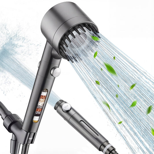 CSD36HSSH0000GY Filtered Shower Head with Handheld, High Pressure Water Flow and 4 Spray Modes Shower Head with Filter, Power Wash for Hard Water, Showerhead with ON/OFF Switch for Pets Bath, Gray