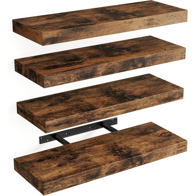 CSD62FSFW0016BN4PCS Floating Shelves for Wall, Bathroom Shelf Rustic Wood with Metal Brackets, Floating Shelf for Wall for Bathroom, Living Room, Bedroom and Kitchen, Small Farmhouse Decor 16 inch Set of 4, Rustic Brown