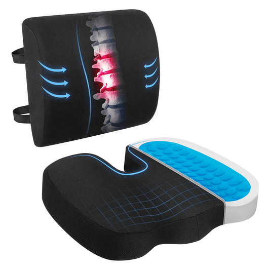 CSD42SCOC0000BK2pcs Gel Seat Cushion for Office Chair, Car Seat, Wheelchair, Lumbar Support Memory Foam Pillow with Adjustable Strap 3D Washable Cover, Coccyx Cushion for Tailbone, Hip, Sciatica & Back Pain Relief,Black