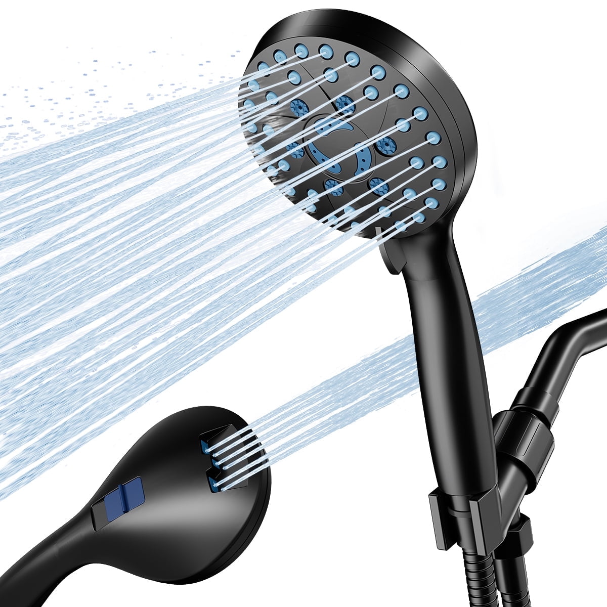 CSD37HPSH0000BK High Pressure 7 Functions Shower Head with Handheld, Built-in Power Wash for Tubs Tiles Pets Cleaning, High Pressure Handheld Shower Heads with 59" Stainless Steel Hose, Black