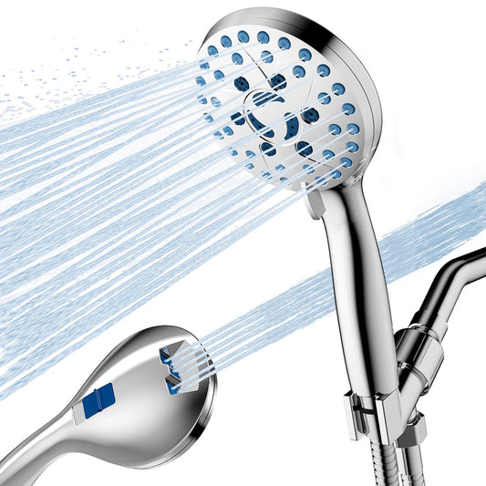 CSD37HPSH0000SR High Pressure 7 Functions Shower Head with Handheld, Built-in Power Wash for Tubs Tiles Pets Cleaning, High Pressure Handheld Shower Heads with 59" Stainless Steel Hose, Chrome