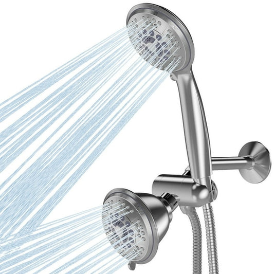 CSD36AZSH0000SR High Pressure Shower Head Combo, 3-Way Dual Shower Head with 60 inch Stainless Steel Hose, 5 Spray Rain Showerhead and 5-Setting Hand Held Shower Separately or Together, Chrome