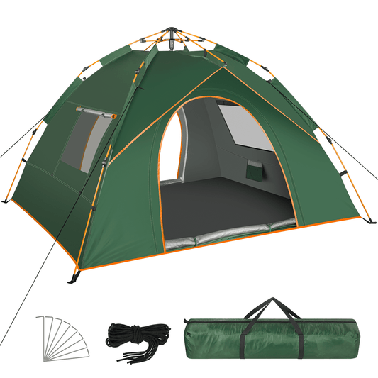 CSD01PUCT0000GR2window Tents for Camping 2-4 Person with 2 Door and 2 Windows, Pop Up Canopy Instant Family Tent with Windproof Ropes Anti-UA, Camping Tent for Bech Camping Hiking Camp Outdoor