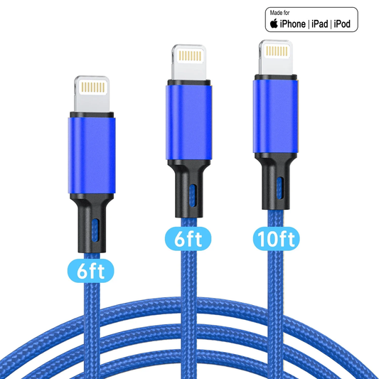 CSD03LNCB0000BU 3Pack Lightning Charge Cord, [Apple MFi Certified] Long USB Lightning Cable 6/6/10 Feet,High Fast/Data Sync 6&10 Feet Charging Cable Compatible for iPhone 14/13/12/11 ProMax/XS/XR/8/7/6/5S/5/SE/iPad