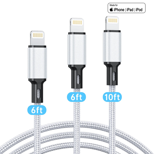 CSD03LNCB0000SR 3Pack Lightning Charger Cord, [Apple MFi Certified] Long USB Lightning Cable 6/6/10 Feet,High/Data Sync 6&10 Feet iPhone Charging Cable Compatible for Apple iPhone 14/13/12/11 ProMax/XS/XR/8/iPad