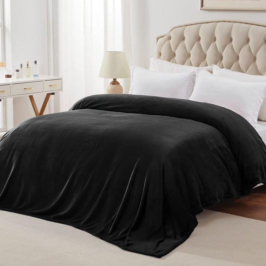 Queen Bed Blanket, Ultra Soft Throws for Couch Bed RV, Lightweight Cozy Bed Blanket for All Seasons, Decor & Giftable Black Blanket for Women Men 90x90 in