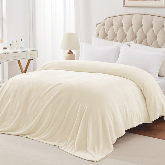 Queen Bed Blanket, Ultra Soft Throws for Couch Bed RV, Lightweight Cozy Bed Blanket for All Seasons, Decor & Giftable Cream White Blanket for Women Men 90x90 in