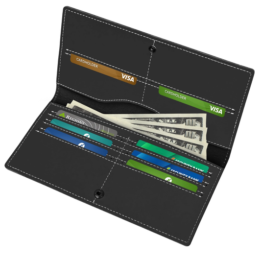 CSD01WFM223K0BK RFID Bifold Mens Wallets, Slim Credit Card Wallet, Real Leather Long Wallet for Men, with 8 Card Holder & 2 Cash Pocket, Great Gift for Father Husband, Black