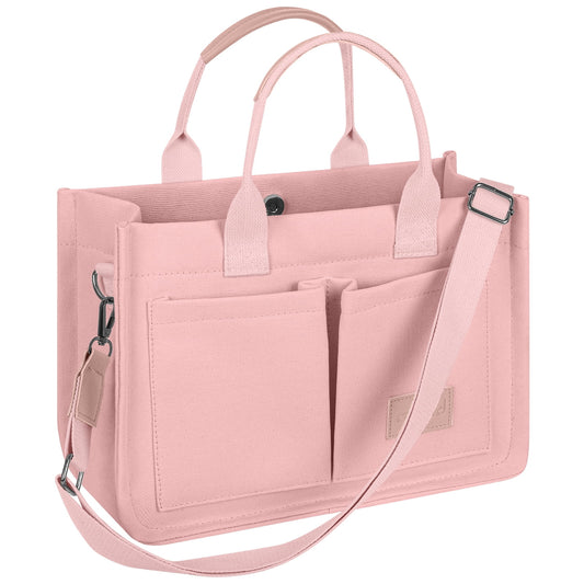 CSD01CTBH0000PK  Canvas Tote Bag with Multi-Pocket for Women, Large Crossbody Shoulder Handbag Everything Tote Bag with Compartments, Laptop Work Bags Shoulder Travel Messenger Gym Totes, Pink