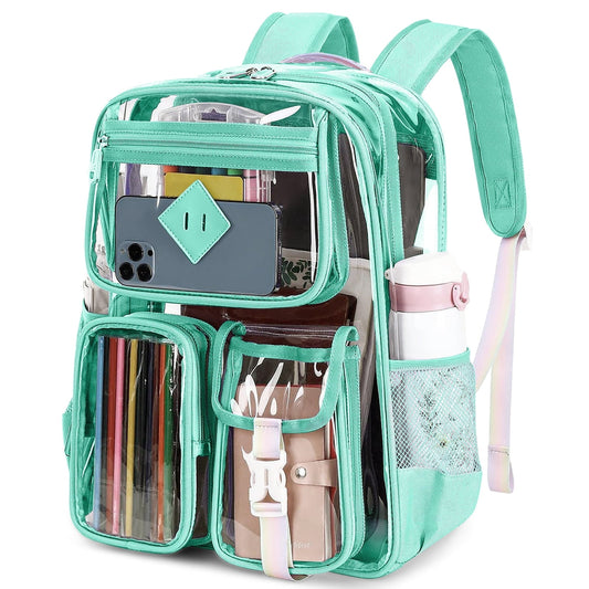 CSD46LAGCB0000BU Large Clear Backpack, 17" Heavy Duty Stadium Approved See Through Backpack with Reinforced Strap and Multiple Pockets, Waterproof PVC Transparent Backpacks for Work Travel Festival