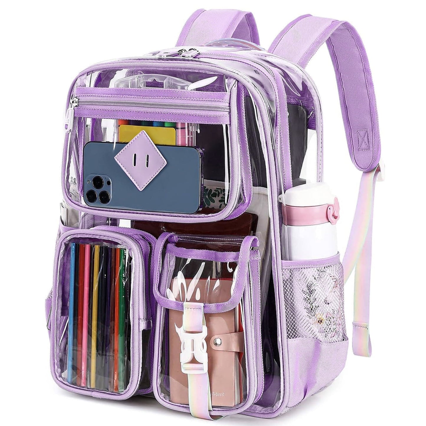 CSD46LAGCB0000PP Large Clear Backpack, 17" Heavy Duty Stadium Approved See Through Backpack with Reinforced Strap and Multiple Pockets, Waterproof PVC Transparent Backpacks for Work Travel Festival